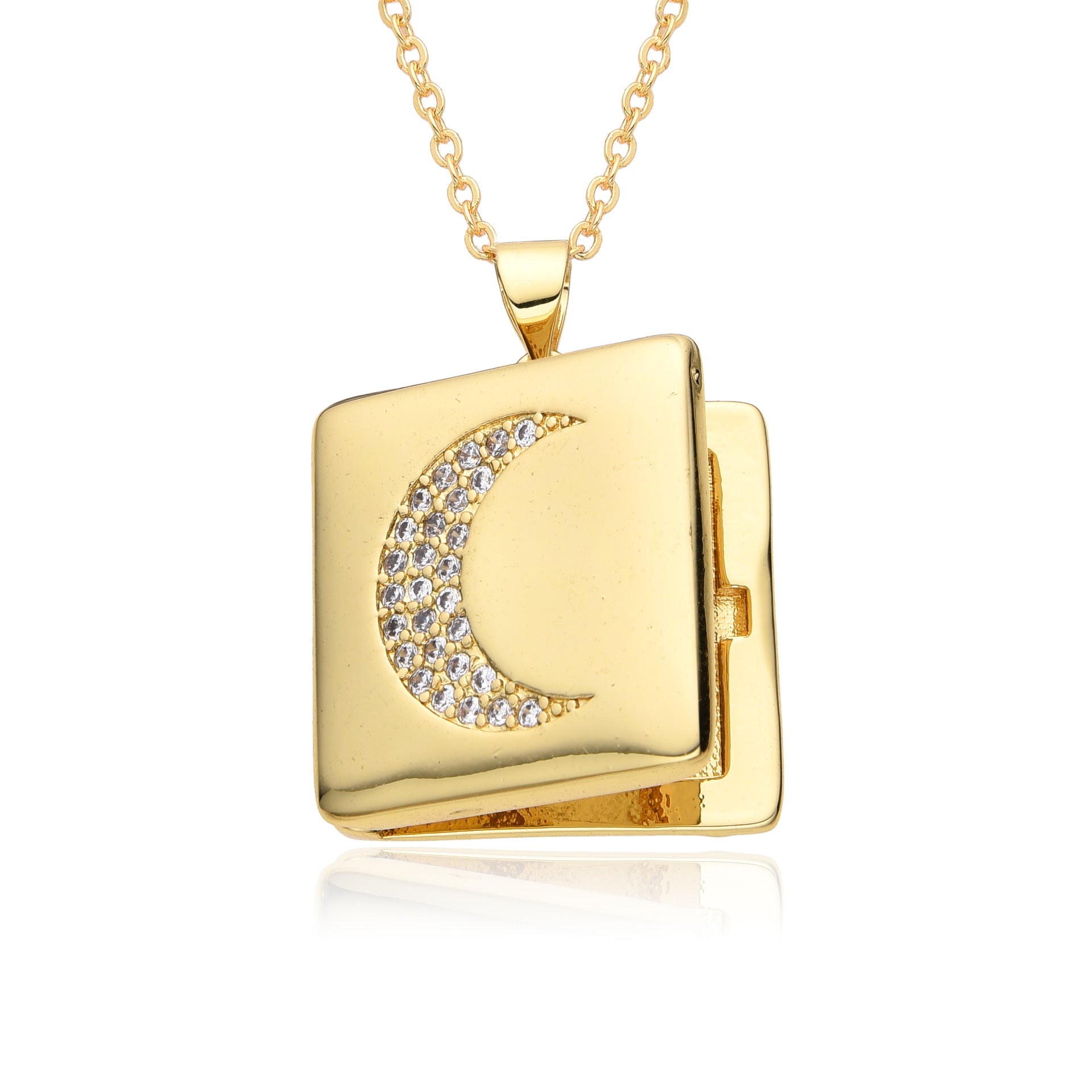 Wholesale Moon Micropaved Virgin Mary Opening and Closing Copper Plated Real Gold Necklace